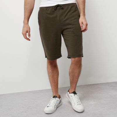 Khaki green longer length jogger shorts